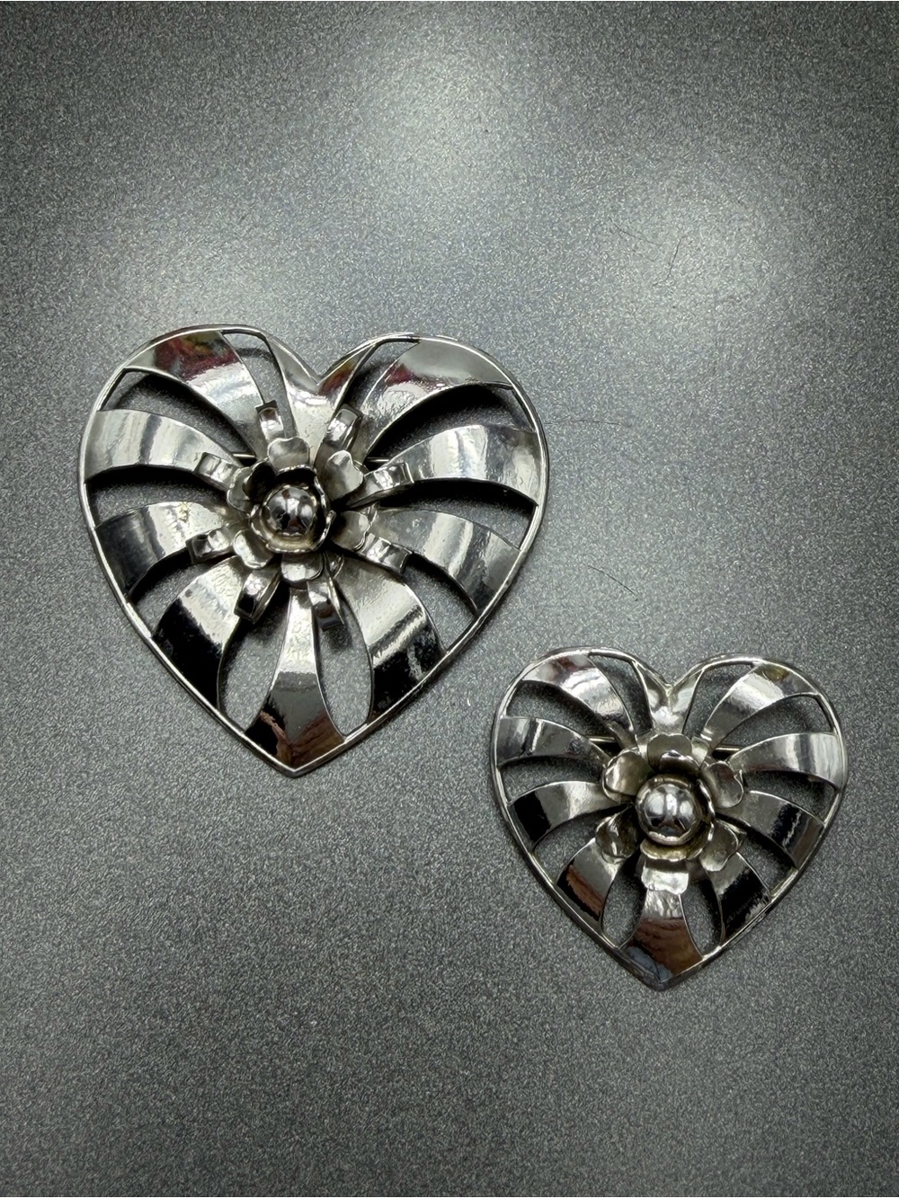 Vintage Art Deco Heart Brooch Duet #cz567